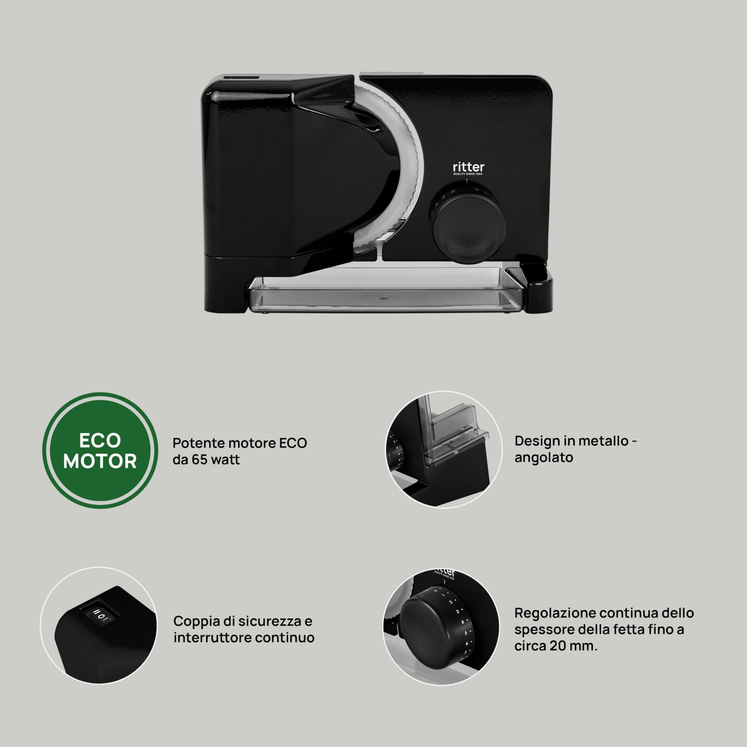 ritter affettatrice universale E 16, affettatrice universale elettrica con motore ECO, made in Germany, nero