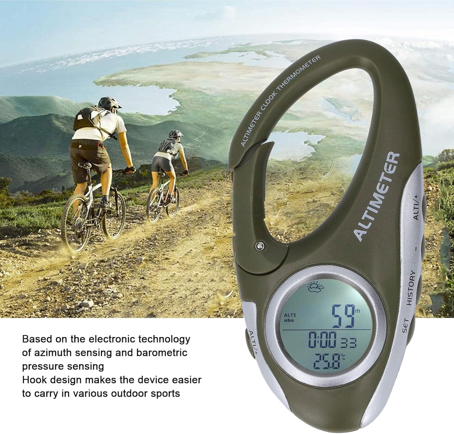 Baromètre altimètre numérique multifonctionnel avec boîtier ABS rétroéclairé pour escalade camping sports de plein air