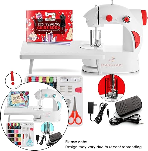 Mini máquina de coser para adultos principiantes, máquina de coser portátil de 48 piezas, máquina de coser pequeña de doble velocidad, máquina de