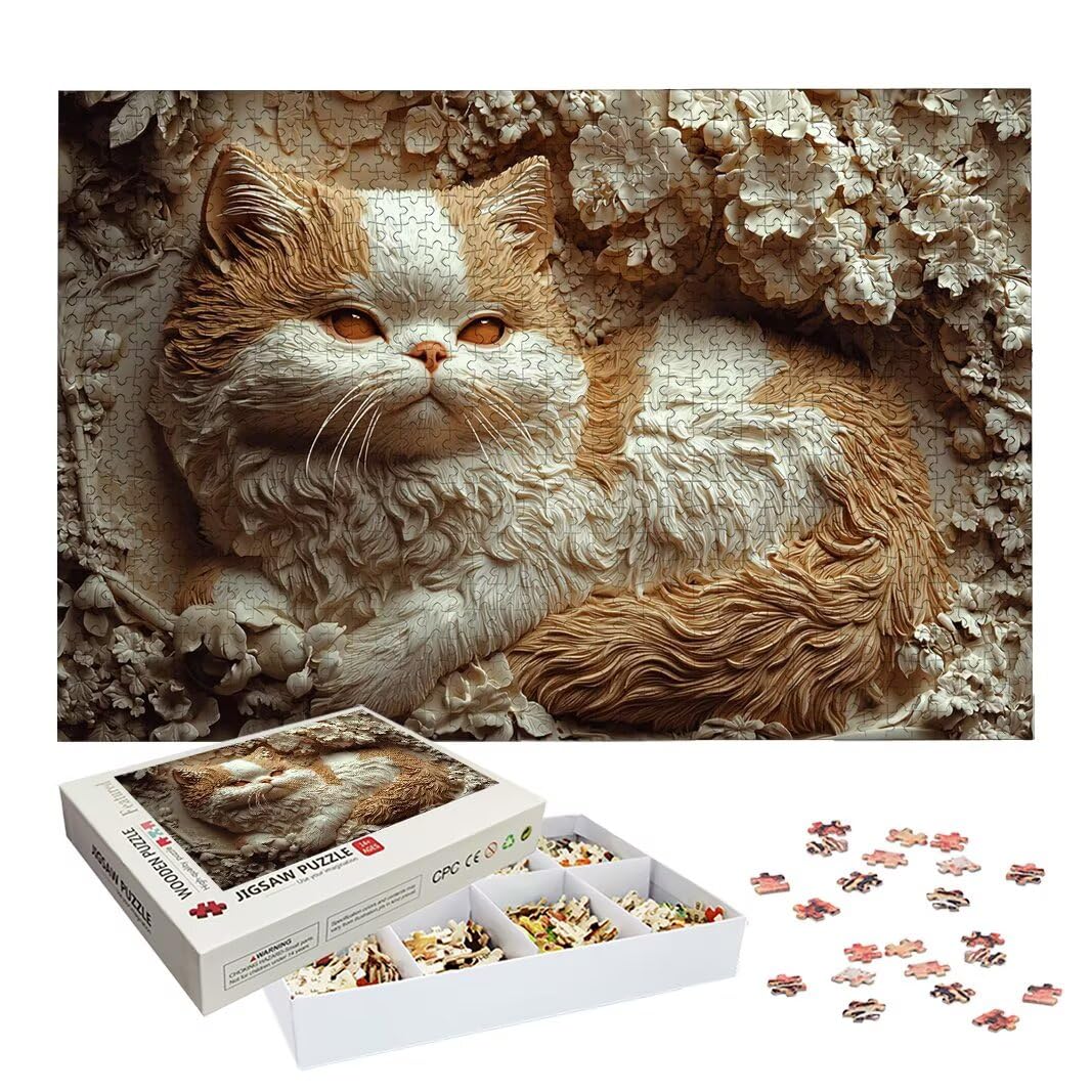Puzzle 1000 Piezas, Puzzle Gato de Madera para Adultos, Regalos -2342
