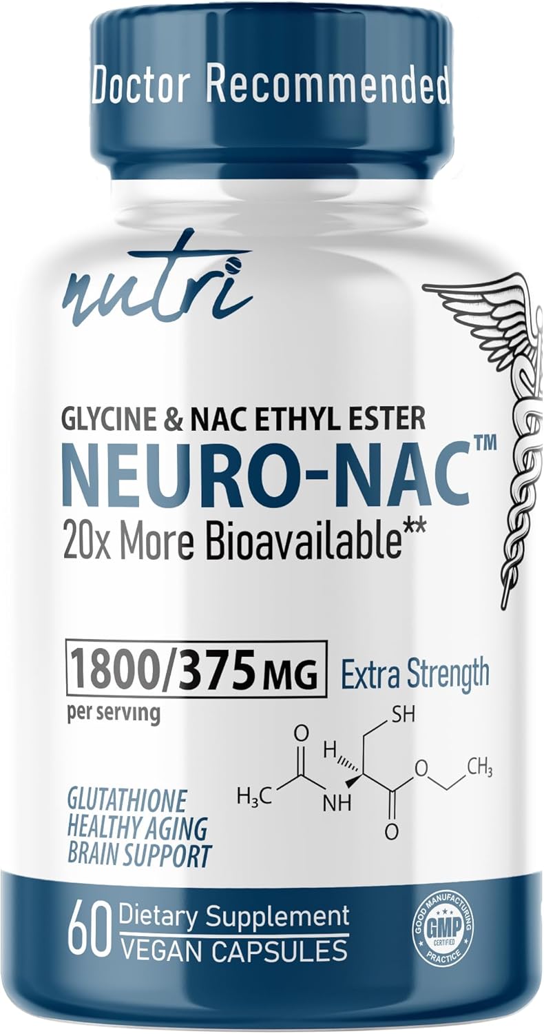 Nutri Neuro NAC Supplement 375mg Extra Strength with 1800mg Glycine - N-Acetyl Cysteine Ethyl Ester - 20x More Bioavailable - Boost Glutathione 10x More - 90 Vegan Capsules - 3rd Party Tested