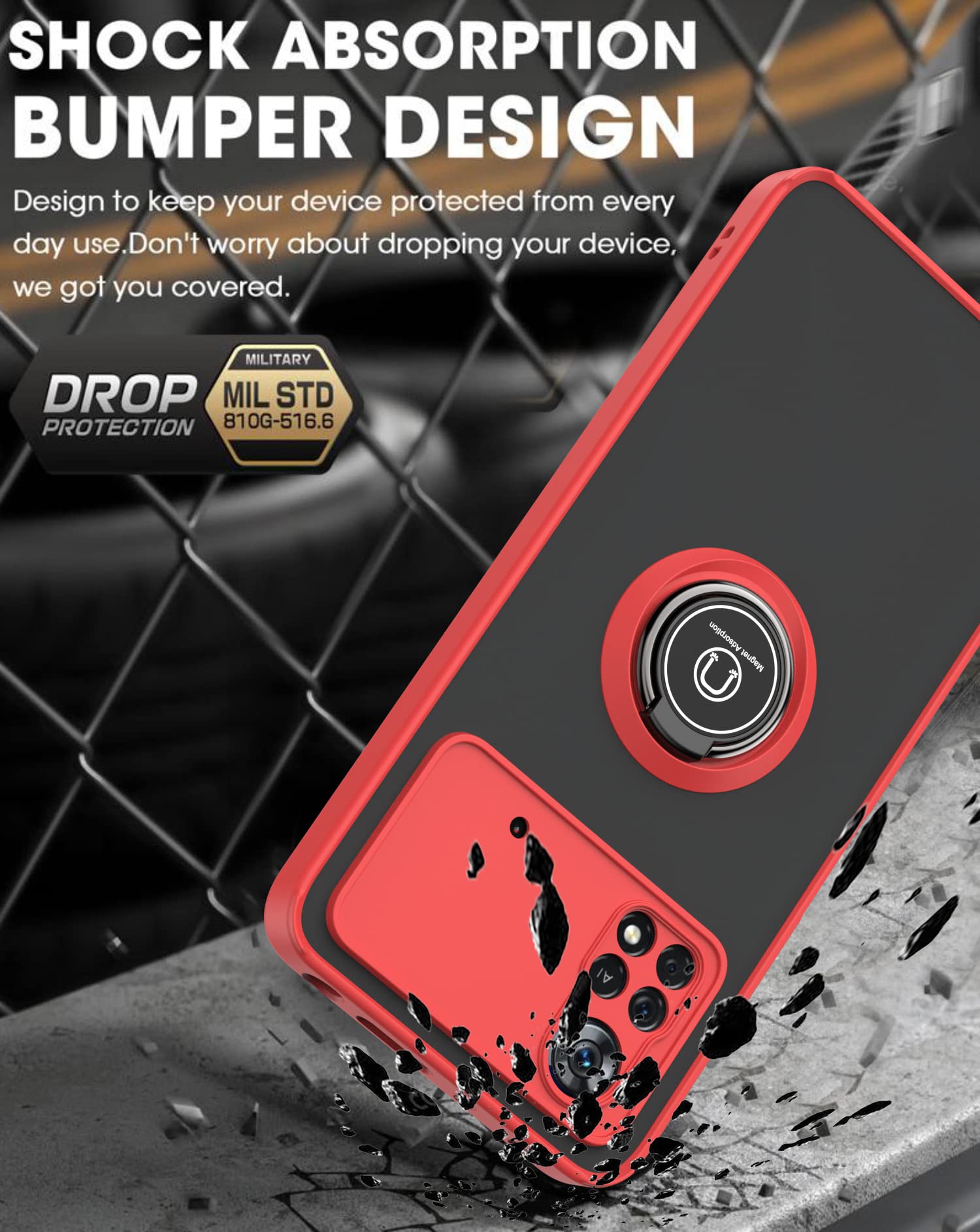 XINYEXIN Cover per Xiaomi Poco F7 5G (6.83), Traslucida Custodia Antiurto Antigraffio con Supporto Anello a 360°, PC + TPU Bumper Case - Nero