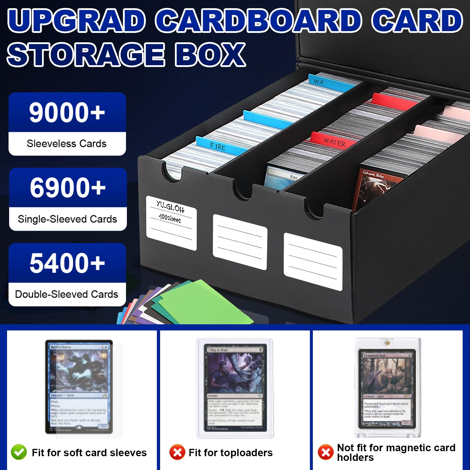 AOBOPLE Trading Card Storage Box,9000+ Cardboard Cards Organizer Box with 48 Card Dividers,Labels and Tape,Card Deck Box for MTG TCG PTCG Sport Cards