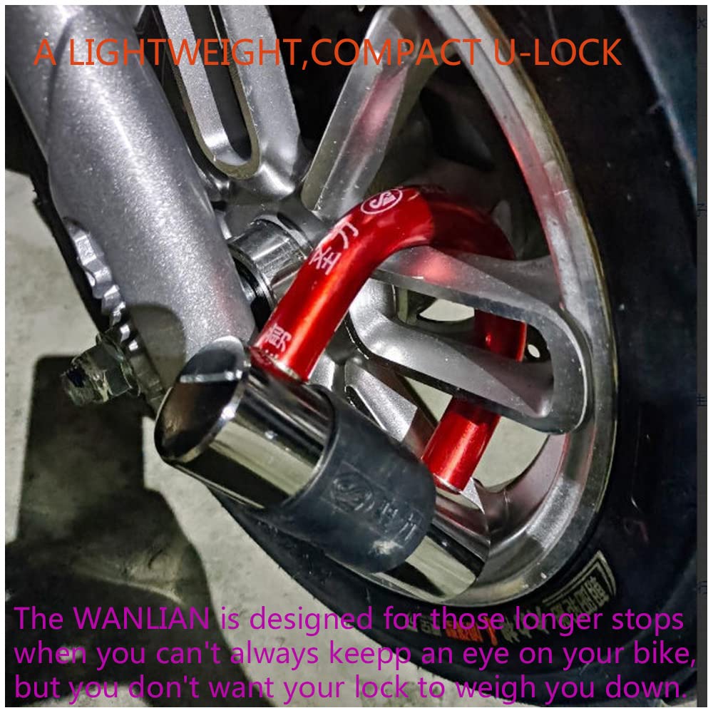 Lucchetto antifurto per moto, mini lucchetti per biciclette, robusta serratura a U antifurto, staffa da 16 mm con chiavi, serratura di sicurezza massima per biciclette, moto e altro ancora, rosso