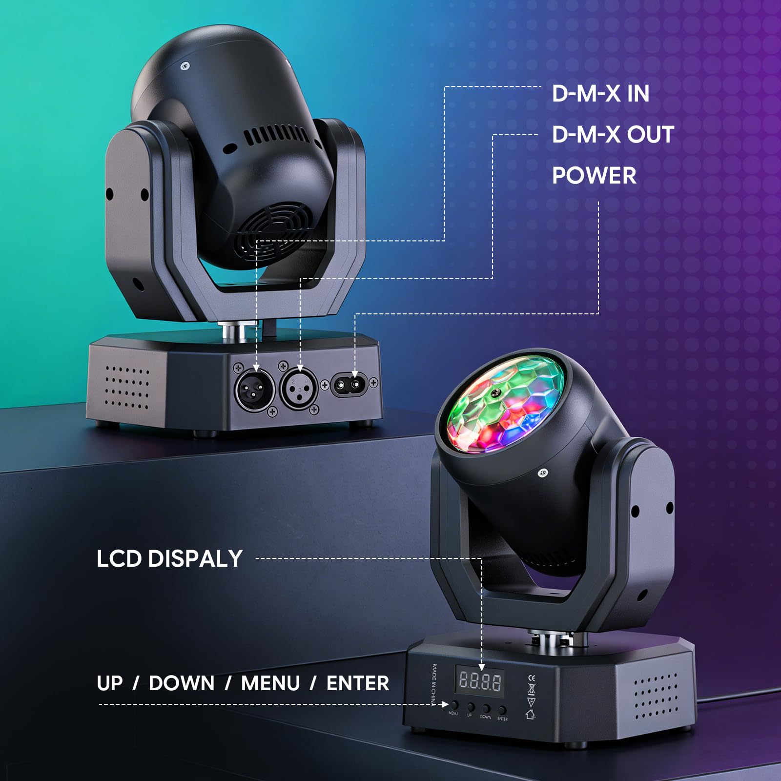 2PCS Teste Mobili LED 30W,DMX512 RGW Effetti luminosi,Con Telecomando 5 Modalità di Controllo Mini Teste Mobili DJ Adatto per Feste,DJ e Illuminazione