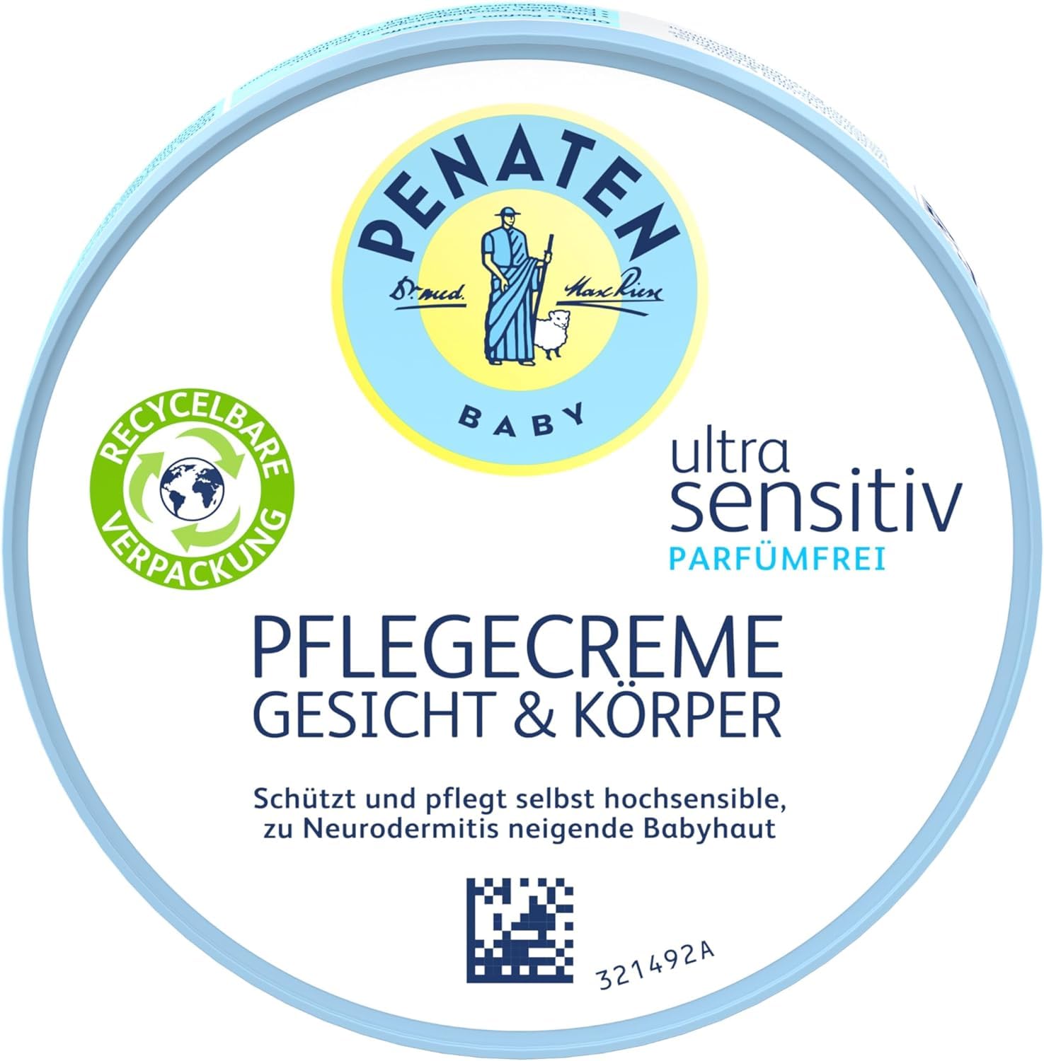 PENATEN Ultra Sensitiv Pflegecreme Gesicht und Körper 100ml parfümfreie Baby Gesichtscreme und Körpercreme,schützende + pflegende Feuchtigkeitscreme für hochsensible,zu Neurodermitis neigende Babyhaut