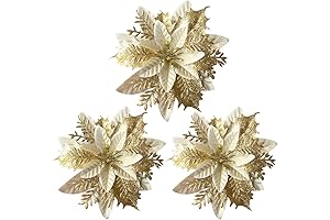 Sparkling Gold Poinsettia Christmas Ornaments