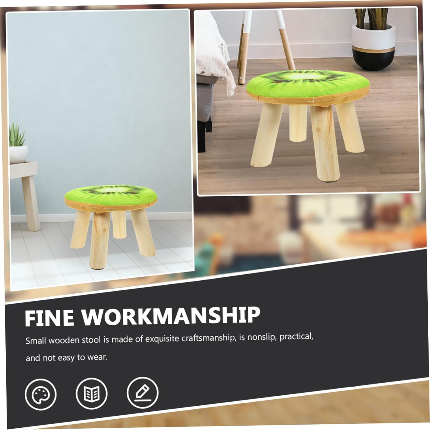 Small Stool for Home Use Lightweight Round Stool for Changing Shoes Bedroom Bathroom Vanity Wood and Materials Cute Design