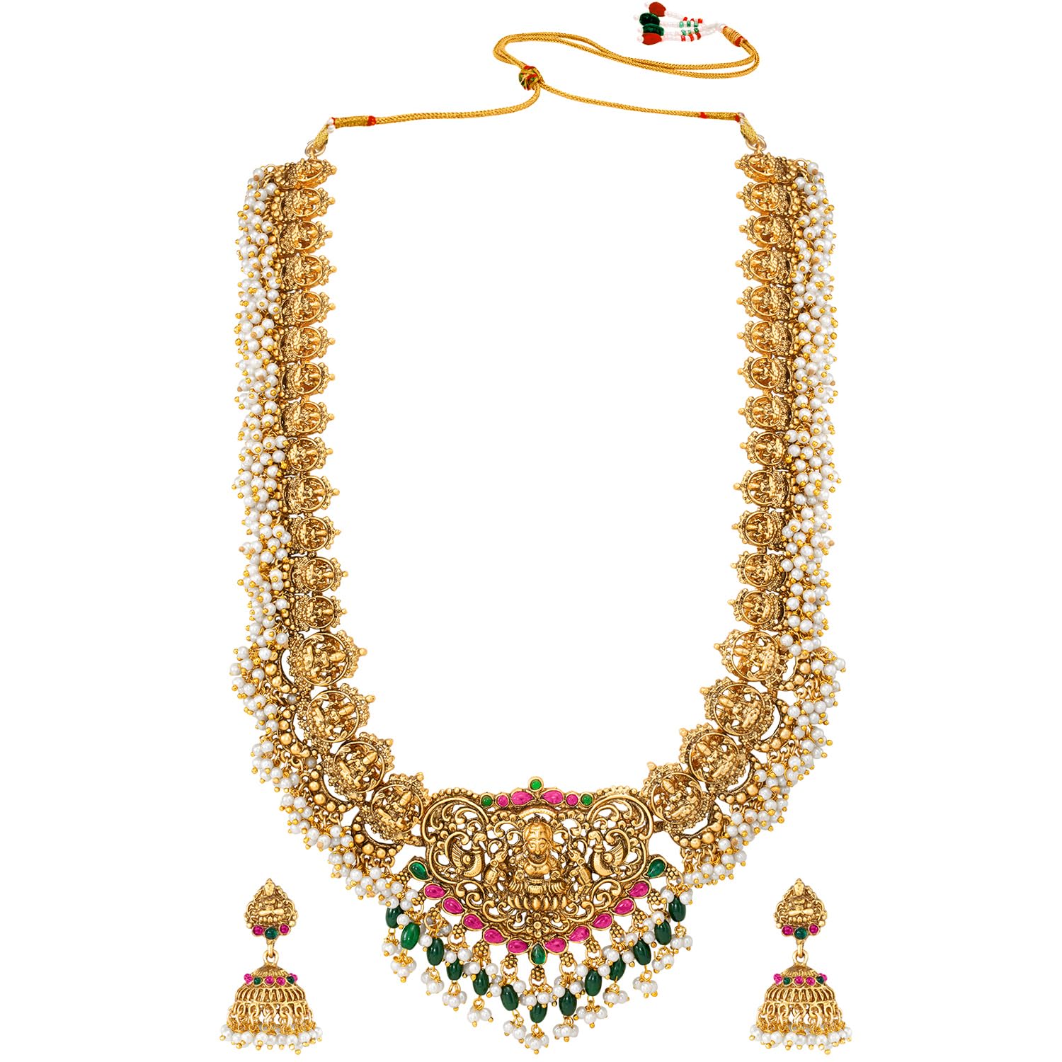 Peora Gold Plated Red Green Kundan Studded Long Necklace & Jhumki Earrings Set Ethnic Traditional Jewellery for Women & Girls (B0CJ9KGMYJ) Amazon Price History, Amazon Price Tracker