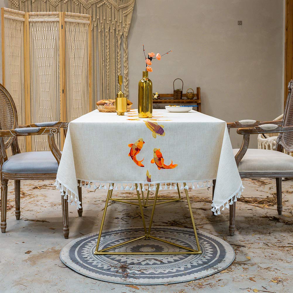 Flei Mantel Impermeable 130x130cm, Antimanchas Manteles Algodon Lino, Resistentes a Las Manchas y la Humedad, para Restaurante Fiestas - Blanco Crema
