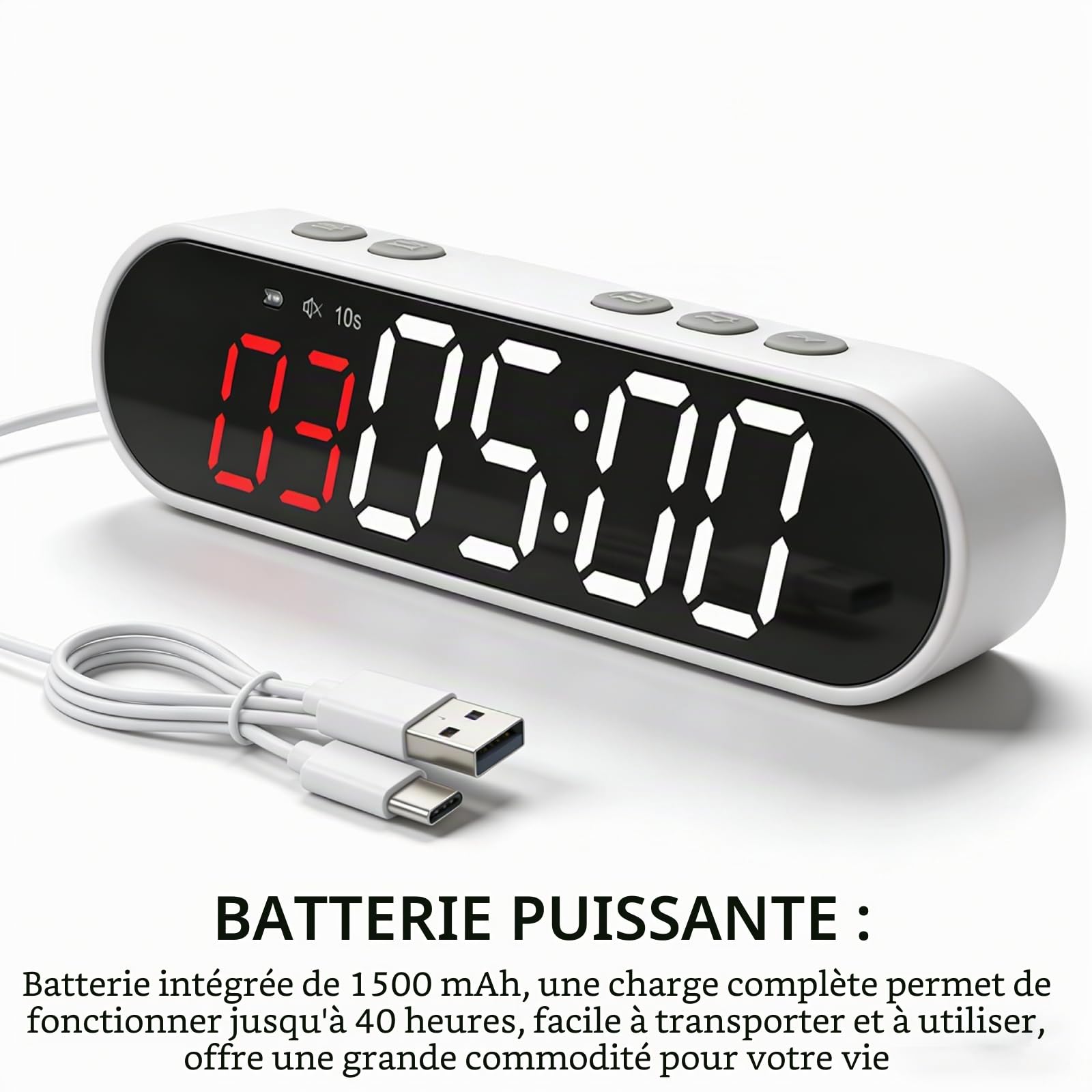 Timer Sport Portable, Gym Timer Sport Minuteur Fitness Aimanté Intervall Timers Horloge avec ChronomèTre, Compte à Rebours/Montée, RéGlable Luminosité/Volume pour Gym Garage EntraîNement