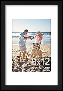 decorUhome 8x12 Picture Frame, Display Pictures 6x8 with Mat or 8x12 without Mat, Wall & Tabletop Display Photo Frame, Black, 1 Pack