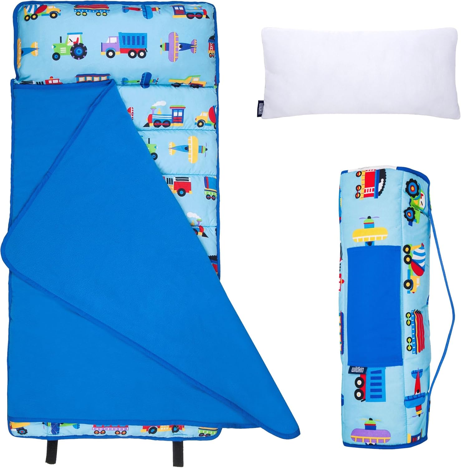 Wildkin 43-inch Kids Nap Mat – Soft Microfiber Toddler Sleeping Mat with Pillow Trains, Planes, and Truck One Size