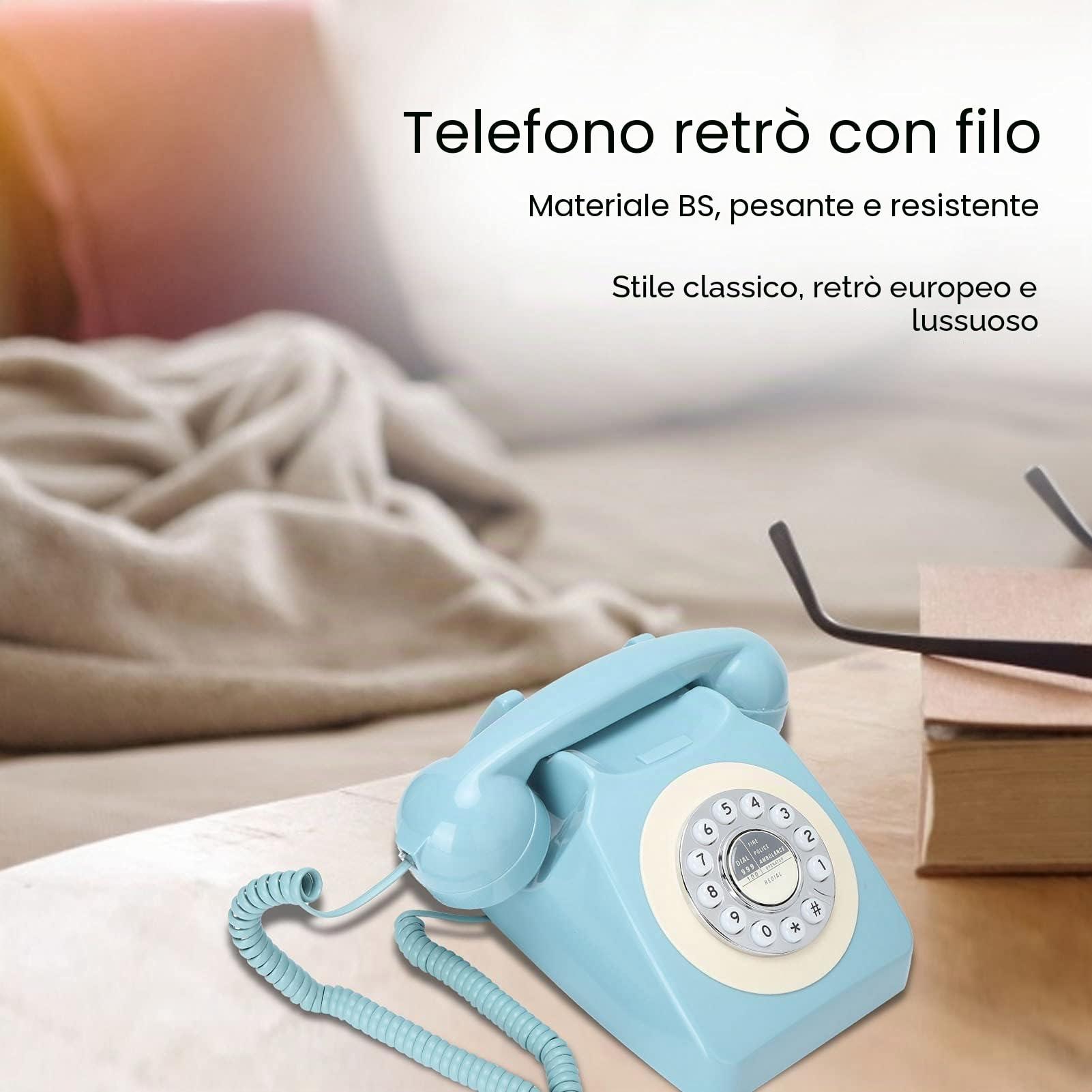 Telefono Fisso retrò, CT‑8019 Telefono Vintage Classico Telefono Fisso Vecchio Stile Telefono Fisso con Doppio Gong per Casa e Ufficio