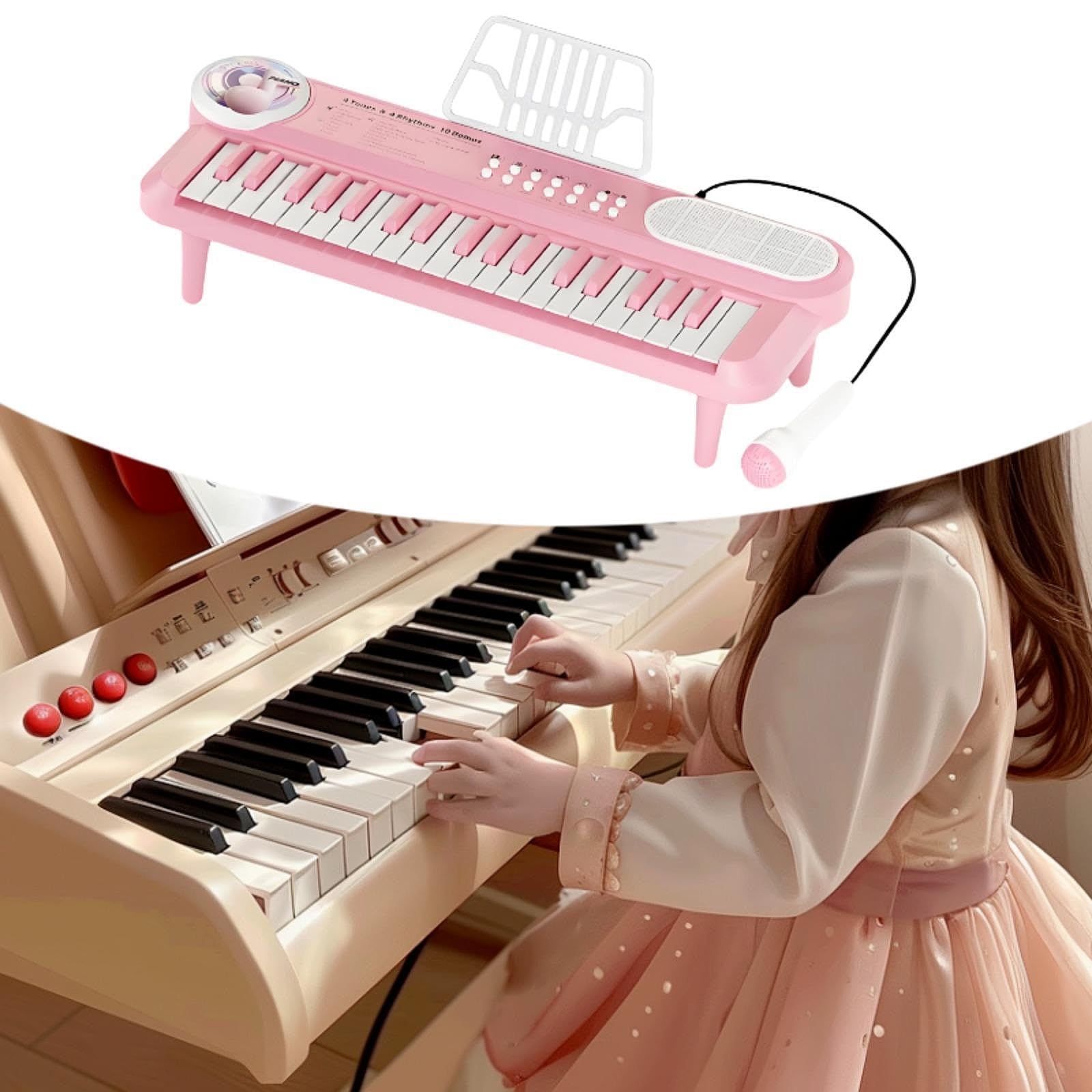 Piano Teclado Electrónico para Niños Juguete Musical Educativo con Micrófono Portátil de Material Pp Adecuado para Desarrollo Emocional Y Actividades, Rosa
