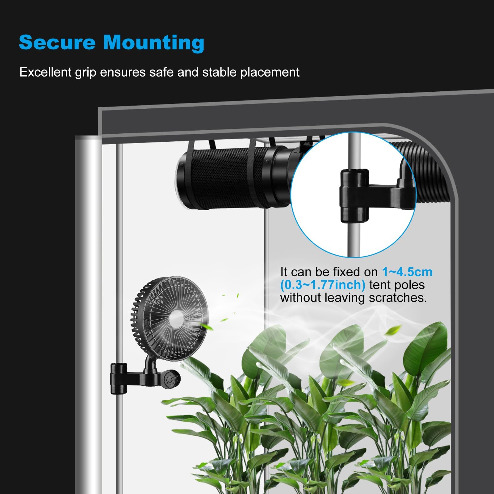 Ventilateur de Culture avec Clip - Ventilateur Oscillant pour Tente de Culture 10W, 4 Vitesses et Faible Bruit, Moteur EC pour Tente de Culture les Plantes Hydroponiques et la Circulation de l'air