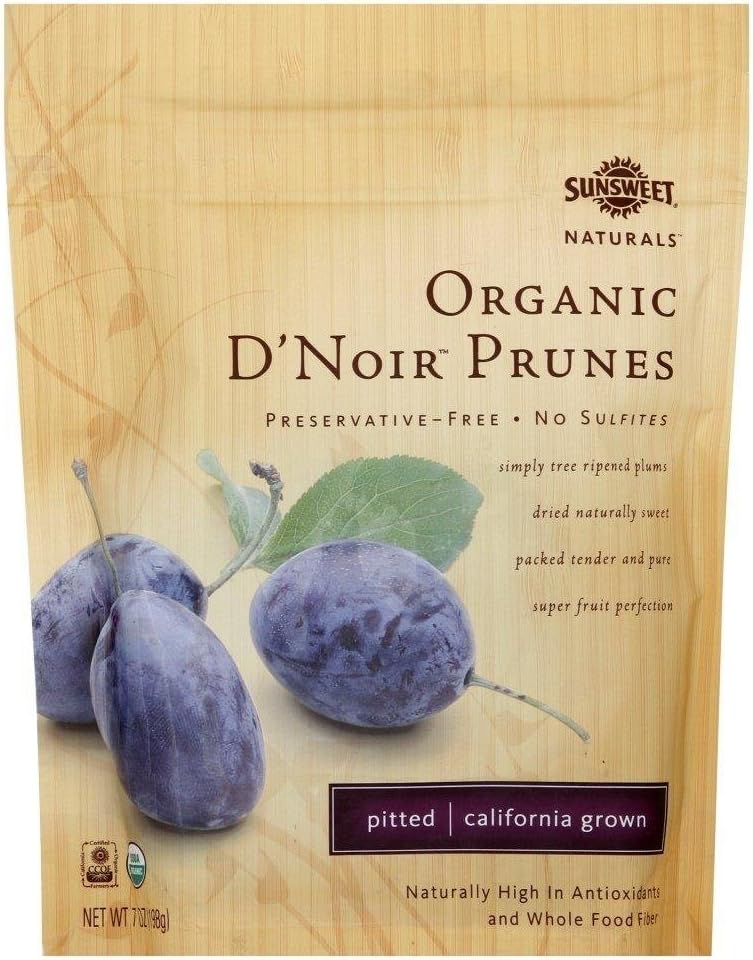 Naturals Organic D'Noir Dried Pitted Prunes, 7-ounce Bags (Case of 12)