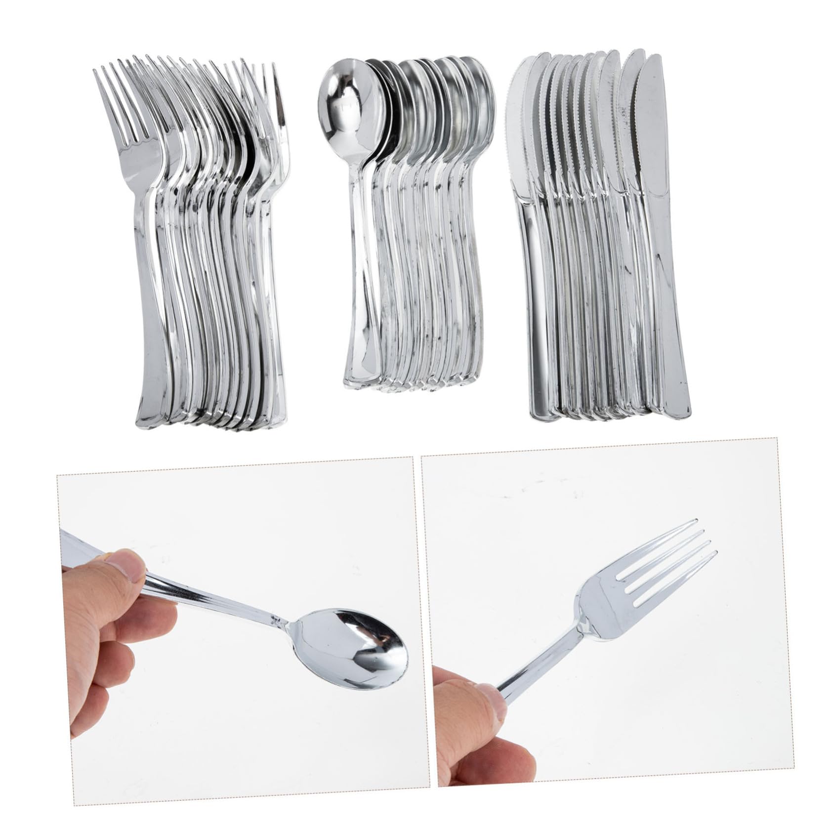 FOMIYES 10 Sets Plastic Electroplating Silverware Set Forks Spoons Knives Dinner Cutlery