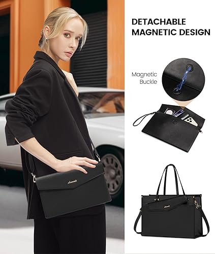 Miniatura 6 de LOVEVOOK Bolsa de mano para laptop para mujer, bolsa de trabajo profesional 2 en 1 de 15.6 pulgadas, maletín de negocios con bolso de mano, bolso de