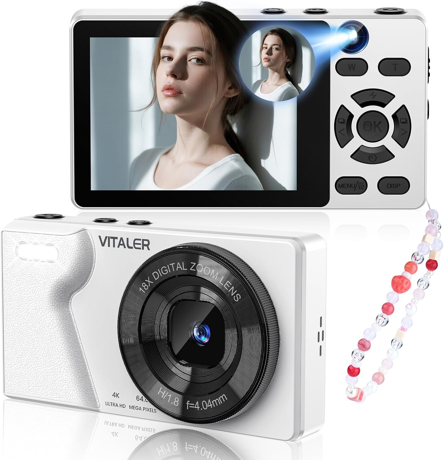 4K Digital Camera with Front Rear Lens, Autofocus 64MP,NO Card, Metal Shell