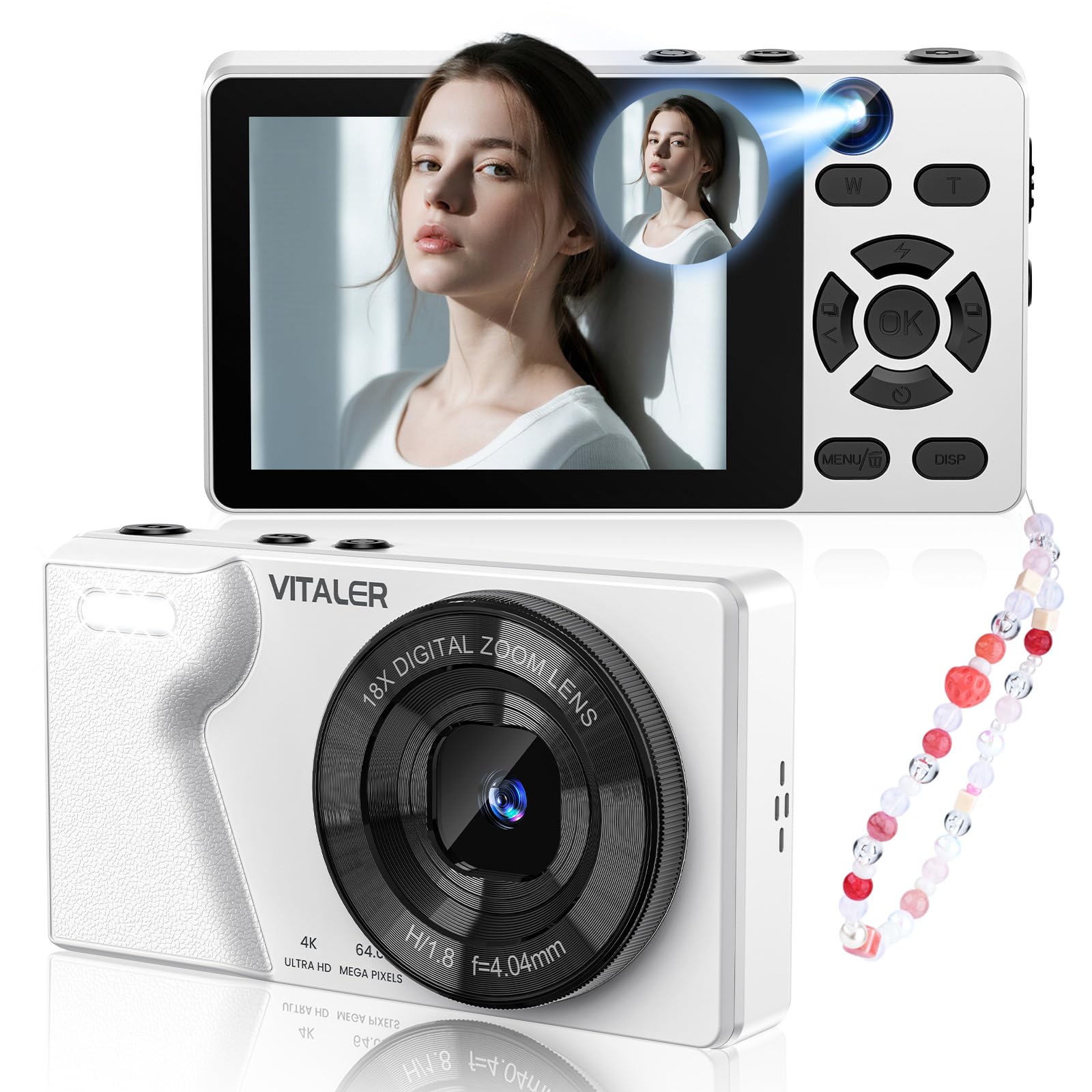 4K Digital Camera with Front Rear Lens, Autofocus 64MP,NO Card, Metal Shell