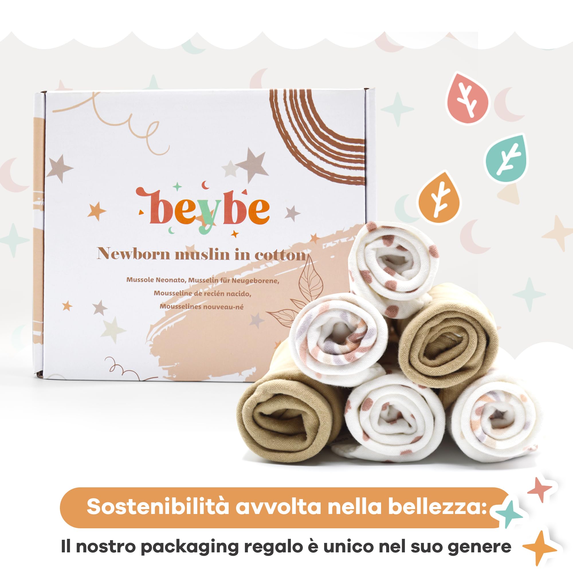 Set 6 quadrotti cotone neonato 30x30 cm Super soffici Beige