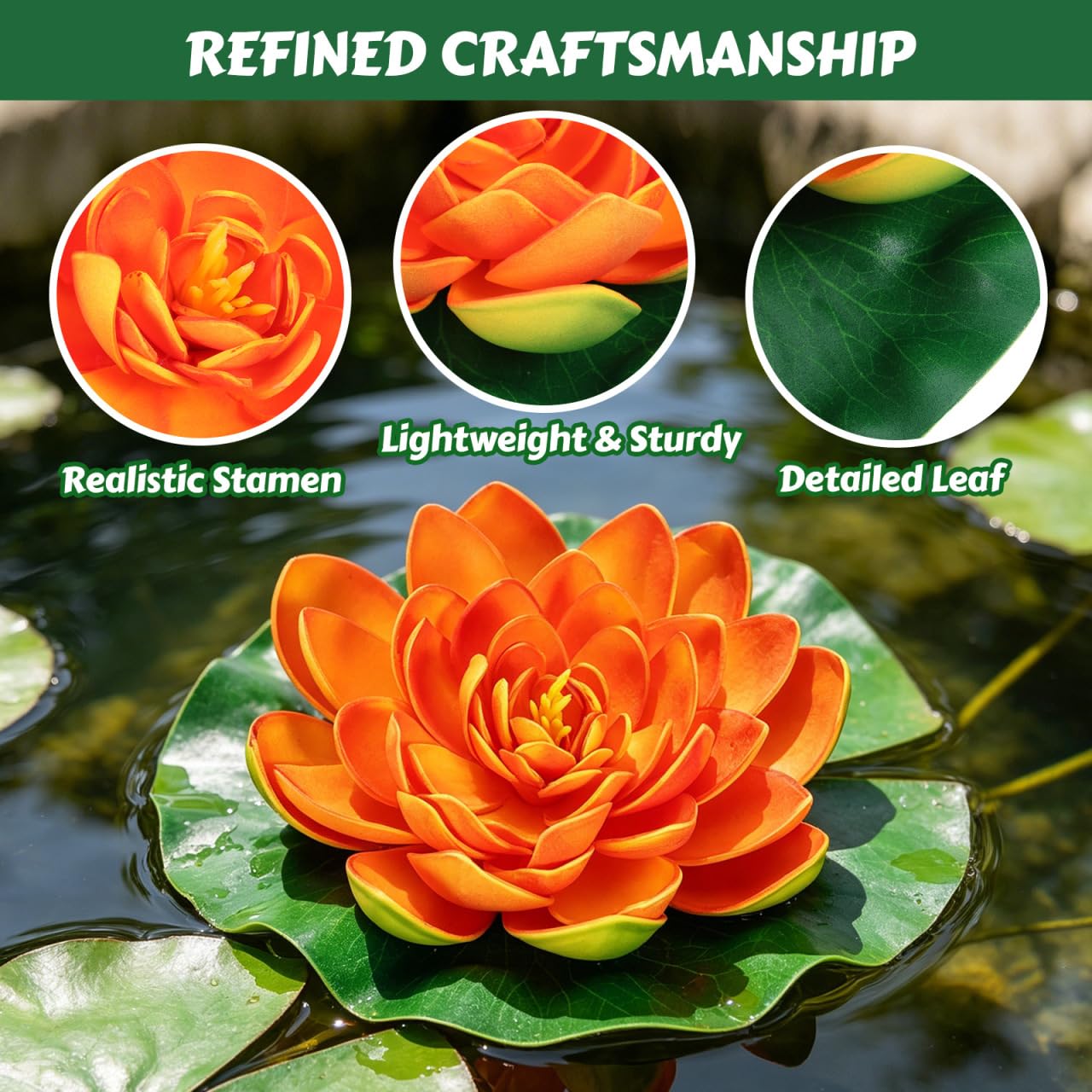 Amosfun 4 Stück Schwimmende Künstliche Lotusblumen Und Seerosen 17 cm Pu Teichdeko Für Garten Aquarium Terrasse Natürliche Wasserpflanzen Dekoration