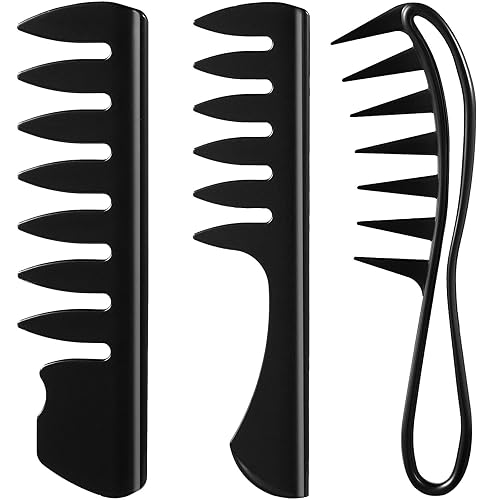 Juego de 3 peines negros para peinar el cabello, desenredar dientes anchos, champú y peines para hombres y mujeres, adecuado para la mayoría de
