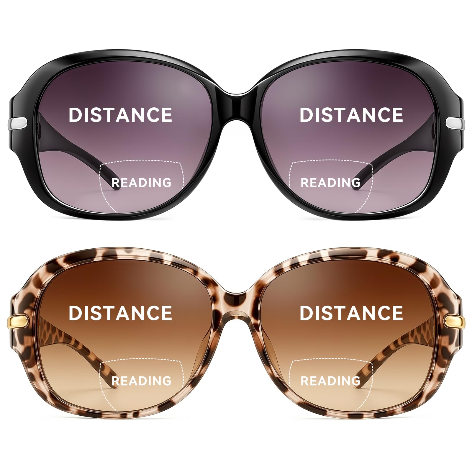 JM Classic Bifocal Reading Sunglasses for Women Vintage Reader Glasses Outdoor Black+Tortoise 1.0