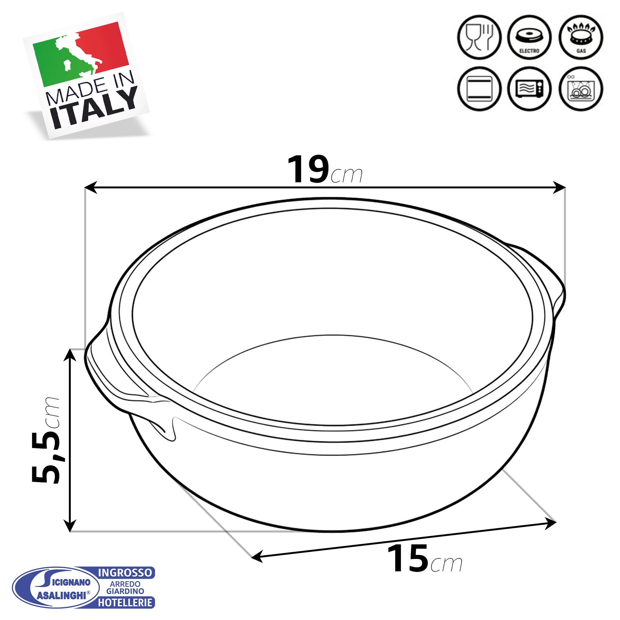 Sicignano Tegamino in Terracotta Smaltata per Forno e Gas, Teglia Terrina Ø 15,5 x 5,5 cm, Gnocchi alla Sorrentina, Parmigiana, Messicana (Marrone)