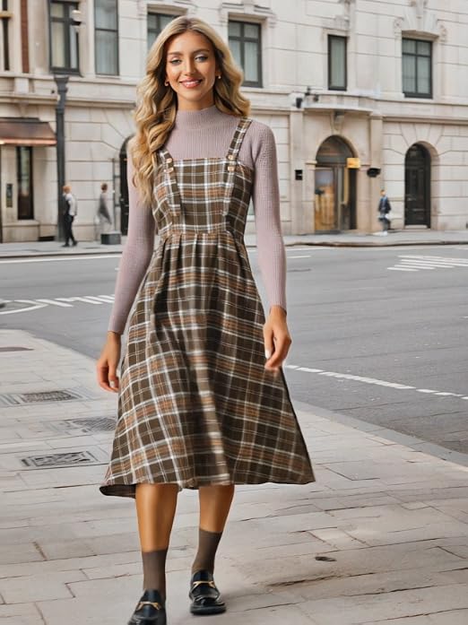 Allegra K Women Plaid Dresses Overall Vintage Sleeveless A-Line Suspender Dress Casual Pinafore Dress X-Small Black : Clothing, Shoes & Jewelry