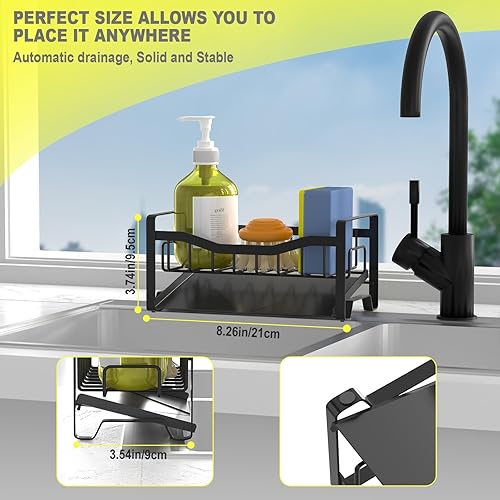 Miniatura 3 de Organizador para fregadero de cocina, soporte de esponja para fregadero de cocina con bandeja de drenaje automático de acero inoxidable, organizador