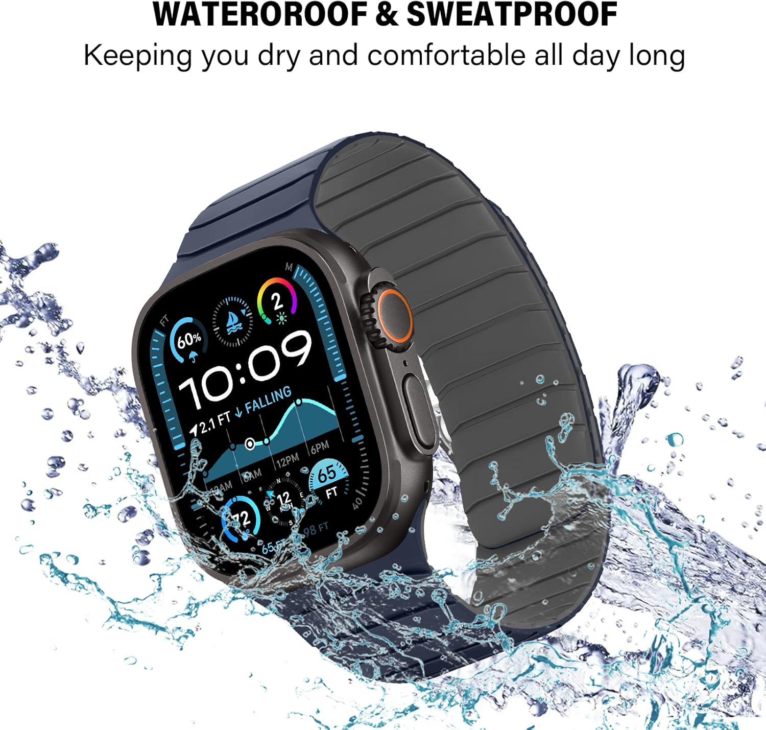 Magnetic Silicone Bands Compatible with Apple Watch 49mm 46mm 45mm 44mm 42mm, Sport Wristband for Men Women Compatible with iWatch Ultra3 2 1 SE Series 11 10 9 8 7 6 5 4 3, Dark Blue-Grey - Image 5