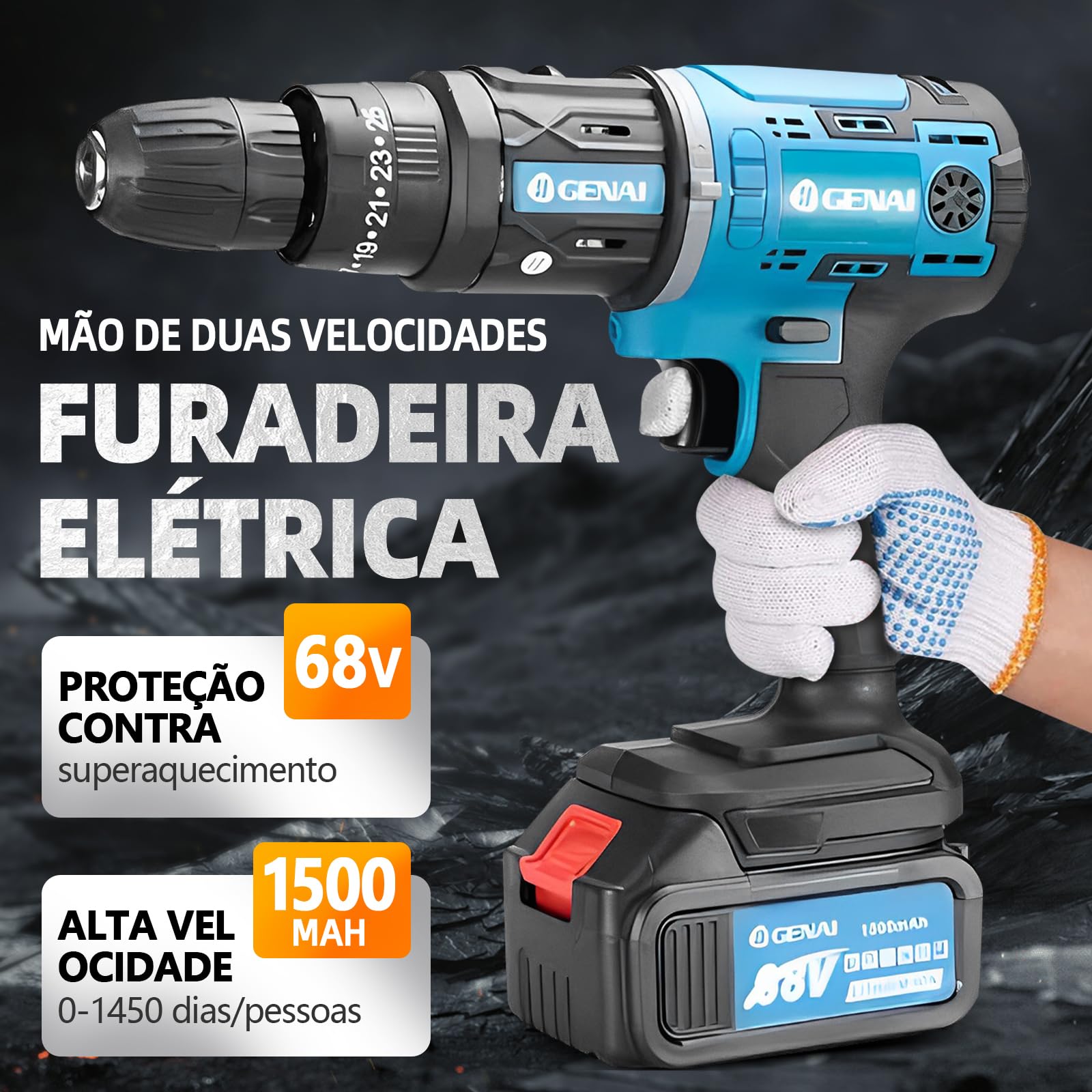 ひゅーに Kit Multiferramenta 5 Em 1 Furadeira Bateria 68v Com Chave De