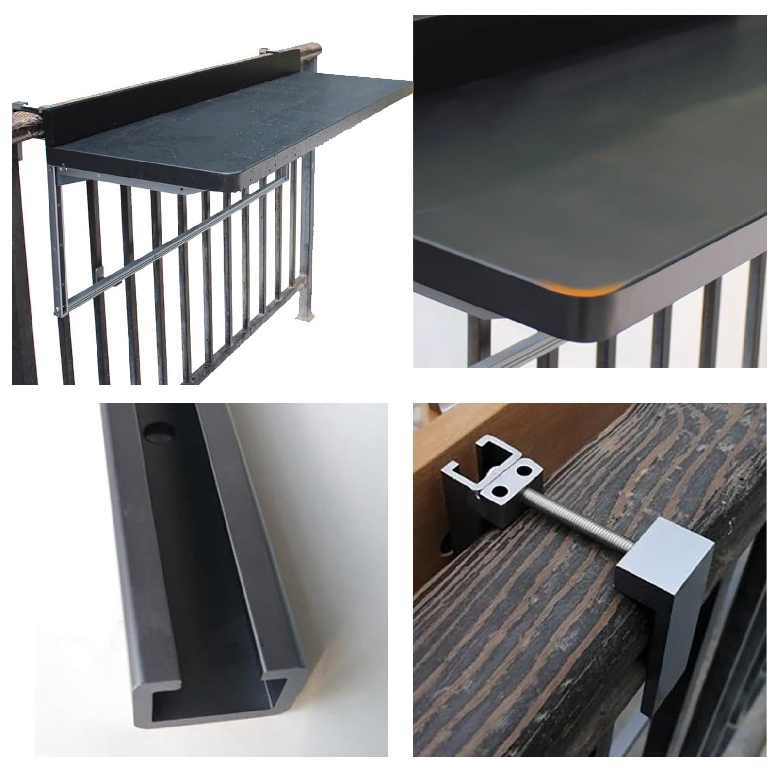 Tavolino Pieghevole da Parete per Balcone e Patio, Tavolo da Portata sospeso Regolabile, tavolino salvaspazio per Interni/Esterni (Nero, 100x39 cm)