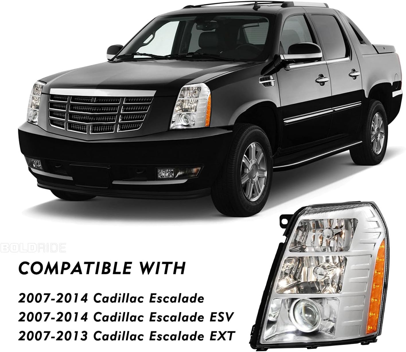 Headlight Assembly Set for 2007-2014 Cadillac Escalade 07-14 HID Projector Headlights Headlamp OE Style Chrome Assembly Driver + Passenger