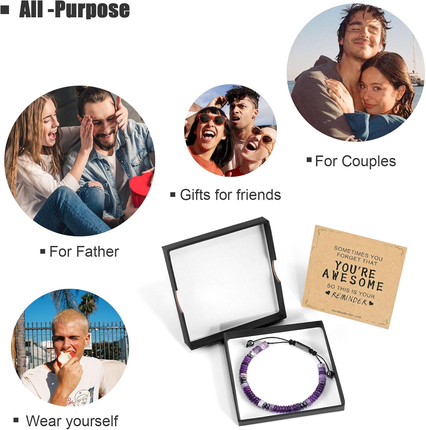 VIBILIA Healing Crystal Bracelets Beaded Bracelets for Men Women Natural Stone Adjustable Bracelets Unique Gifts for Father Son Grandfather Brother Friend - Image 4