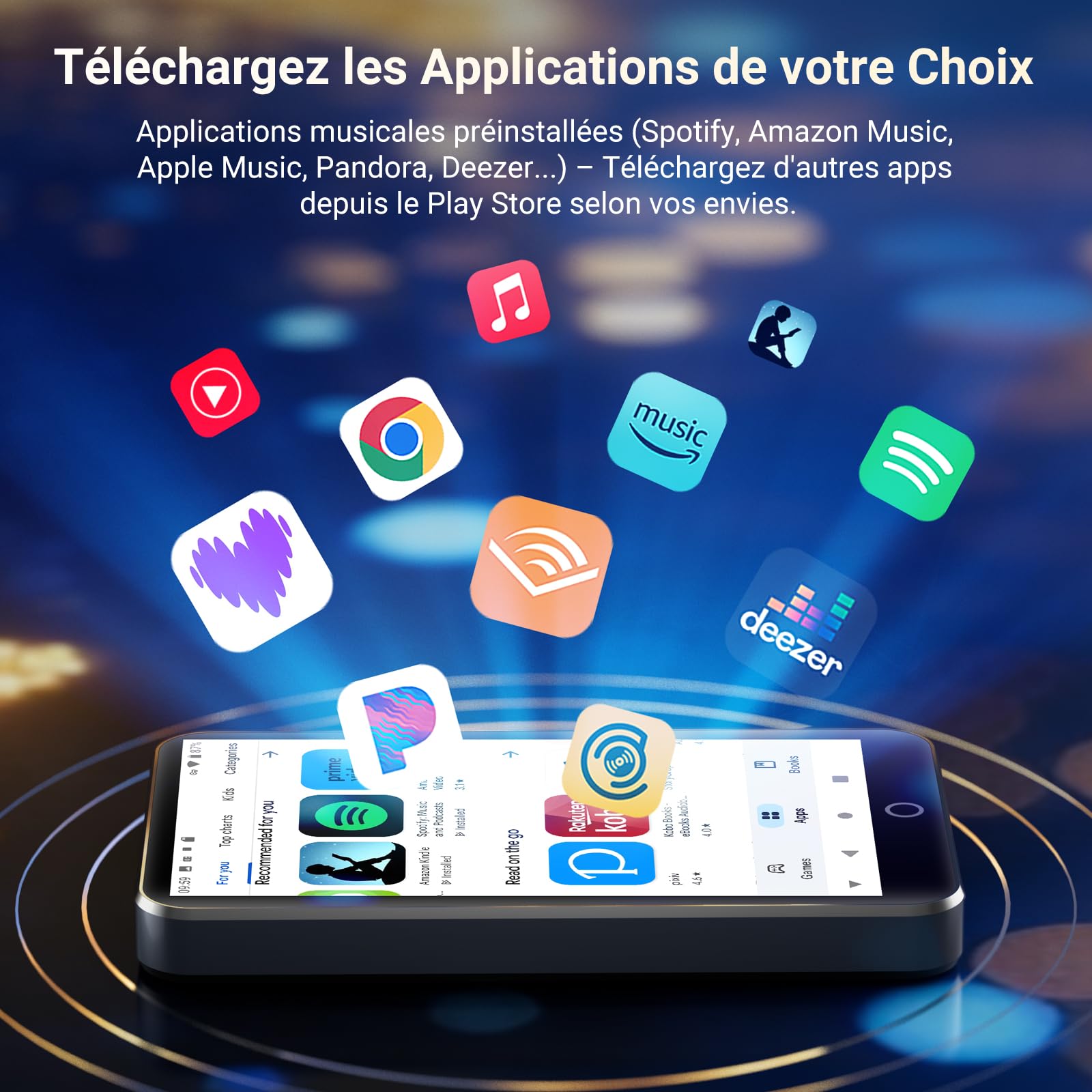 MECHEN 96 Go Lecteur MP3 Android WiFi Bluetooth Écran Tactile 4 Pouces Batterie 2000mAh 1 To Extensible