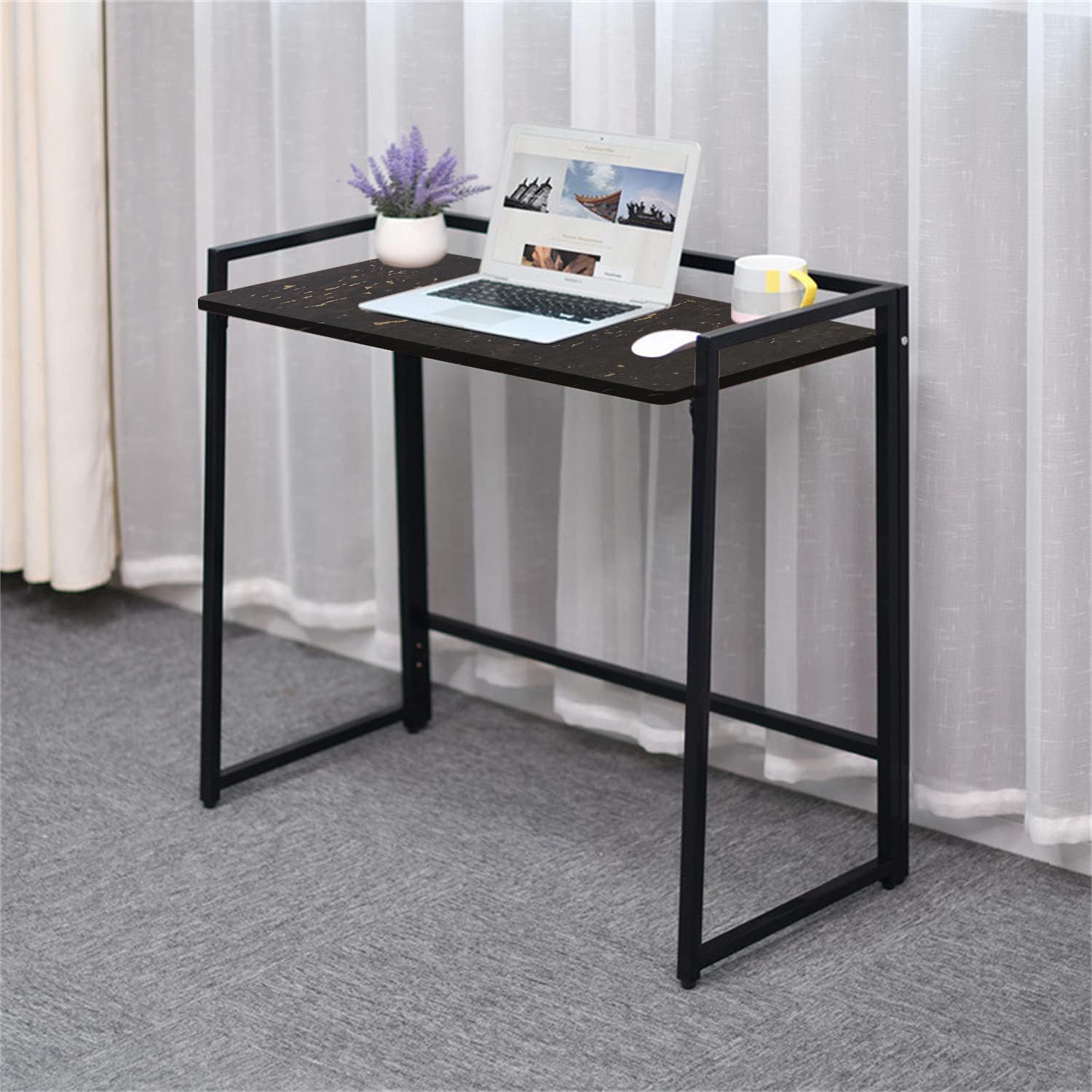 Torche Foldable Portable Study Table and Computer Desk - Folding PC Desk for Home Office (Granite Black)