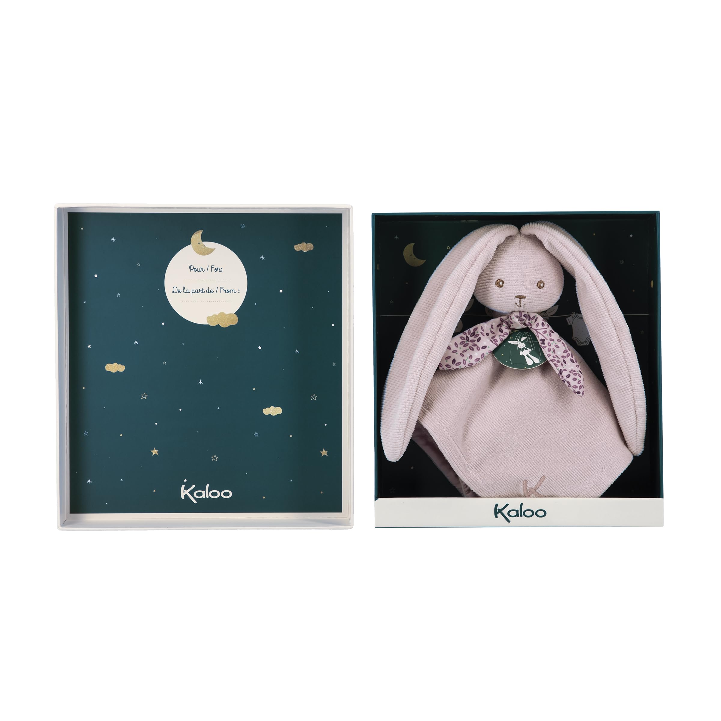 KALOO - Lapinoo - Doudou Coniglio Rosa - Peluche Neonato - Quadrato 30 x 30 cm - Due Materiali Morbidi Viscosa e Velluto a Coste - Cofanetto Regalo - dalla Nascita, K218002