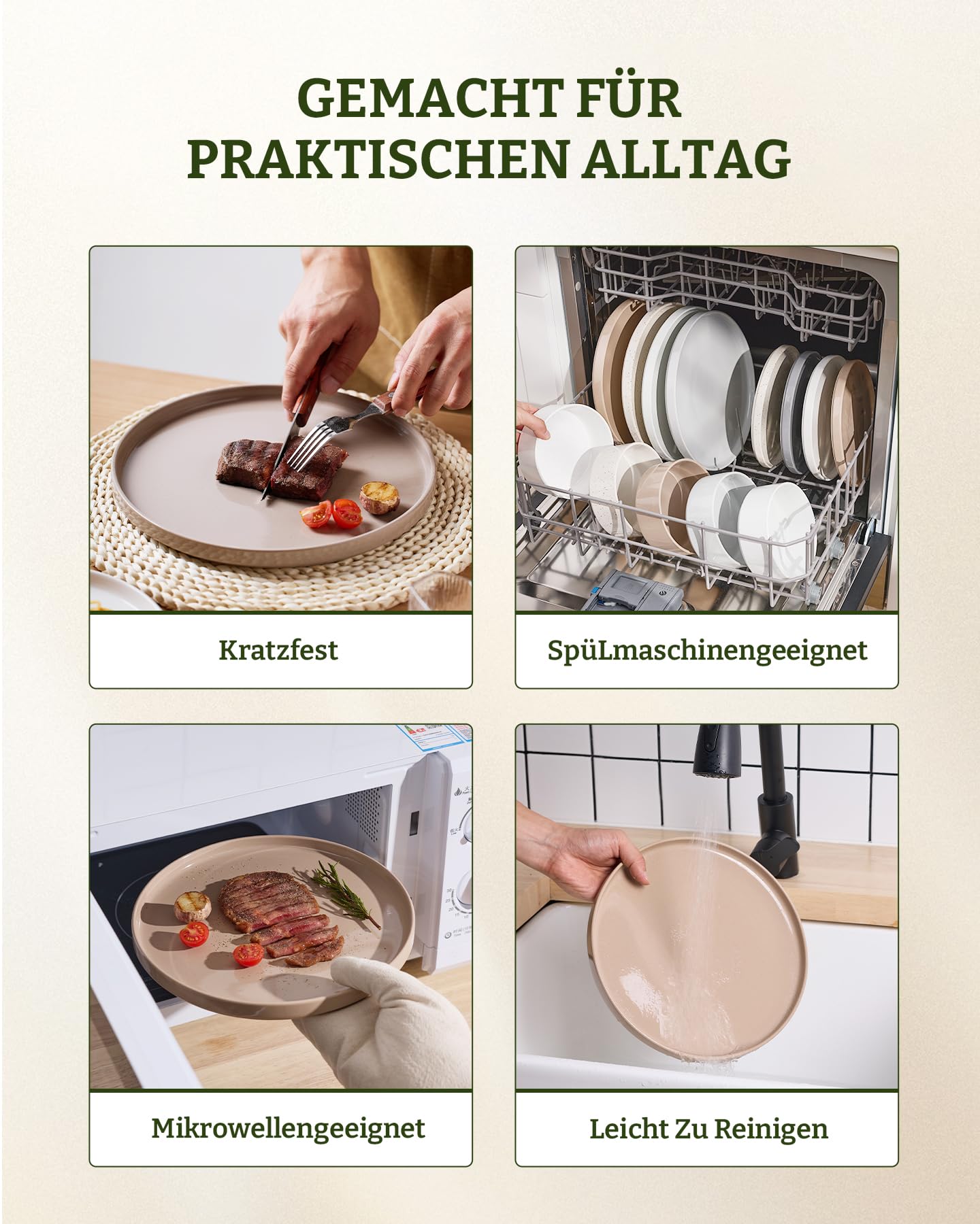 Richmount Nebula Geschirrset 4 Personen, 12-teiliges Teller Set und das Schüsselset, Sprenkel Steingut Geschirr Set, Tafelservice, Mikrowellen- & Spülmaschinenfest, Zimtbraun