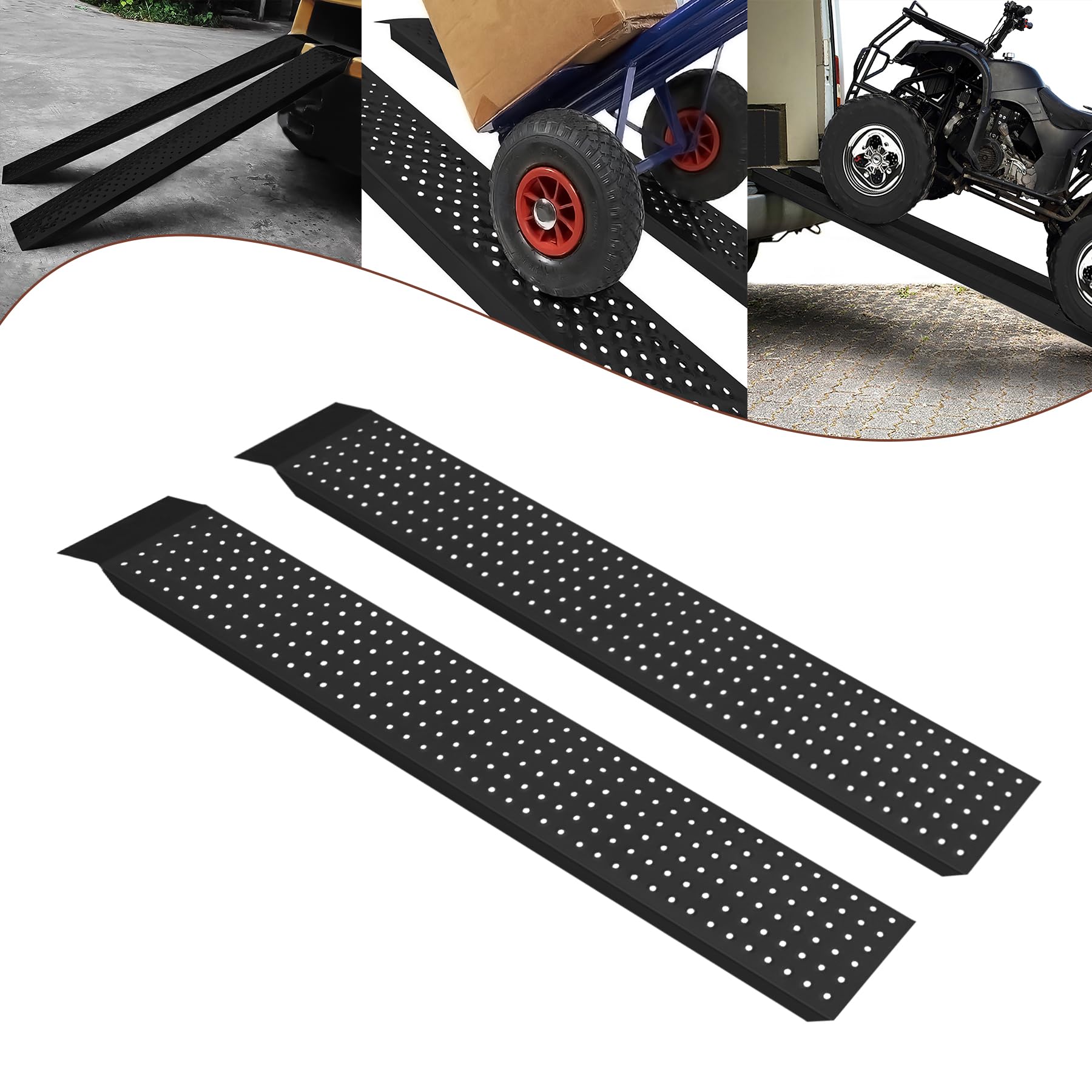Froadp Rampa di carico per auto, in acciaio zincato, 135 x 23 x 4,5 cm, antiscivolo, per moto, rimorchio, tosaerba, 400 kg, per coppia (nero)