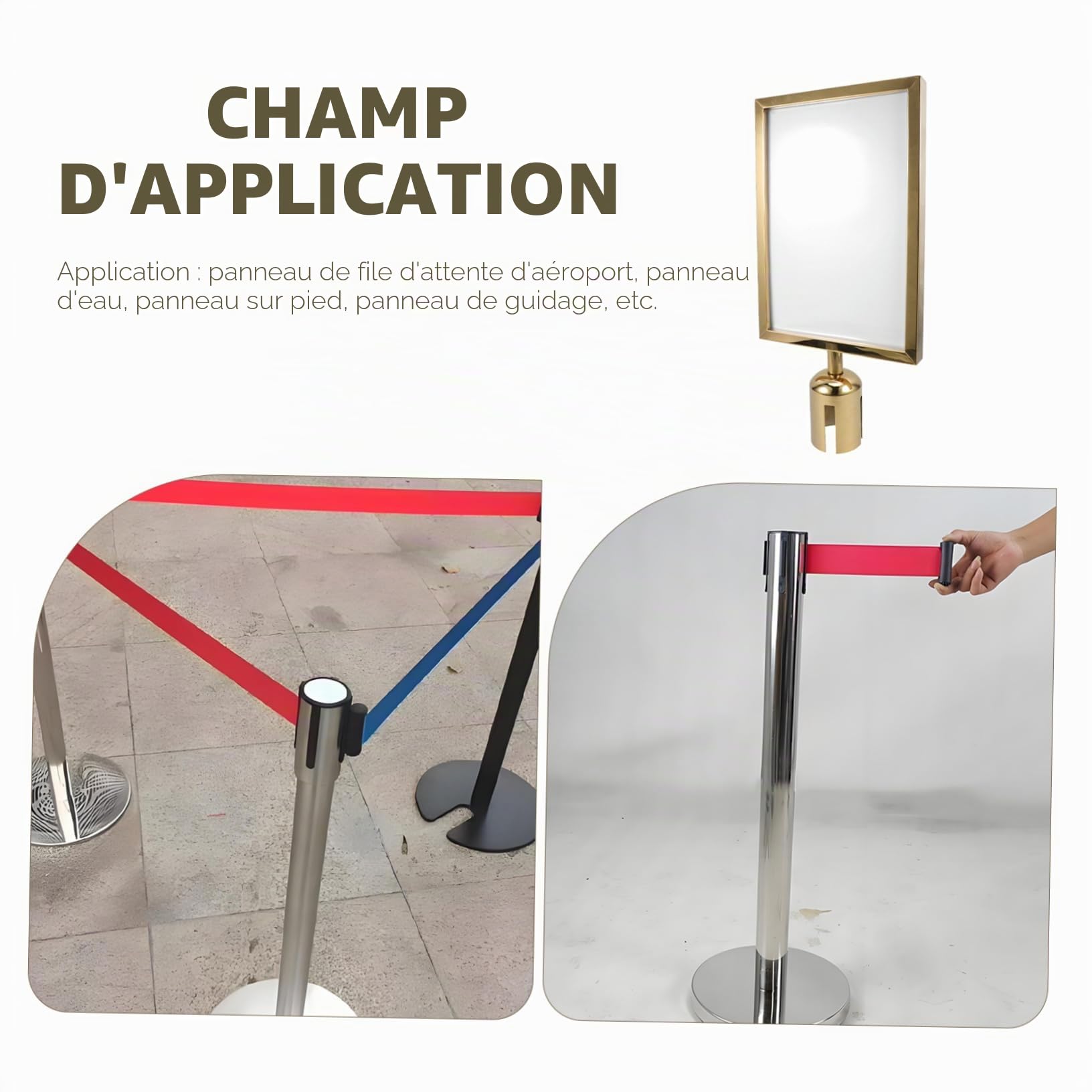 NUOBESTY Support De Panneau De Poteau En Inox A4 Porte-Affiche Pour Contrôle Des Foules Panneau Aéroport File D’Attente Bureau Installation Rapide 17.52 X 8.66 in