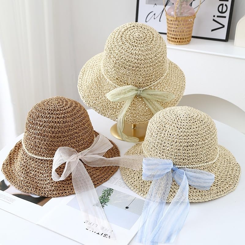 Sombrero de Paja Flexible de Verano para Mujer,de ala Ancha,Plegable,con Lazo de Tul,para Playa,Actividades Al Aire Libre