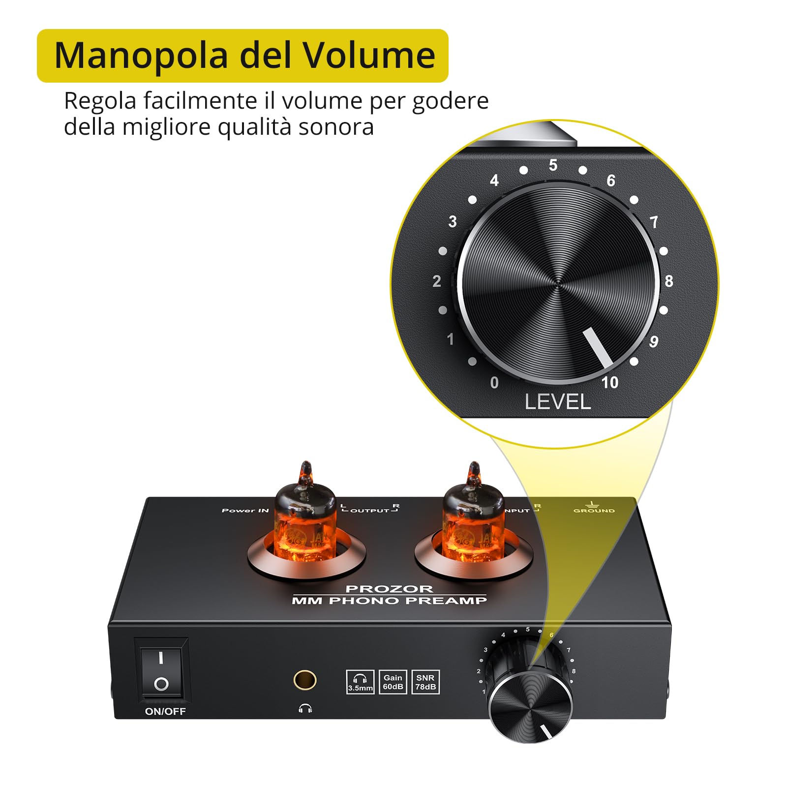 PROZOR Preamplificatore Phono Valvolare MM con Controllo Volume Hi-Fi JAN GE5654 Uscita RCA 3,5mm