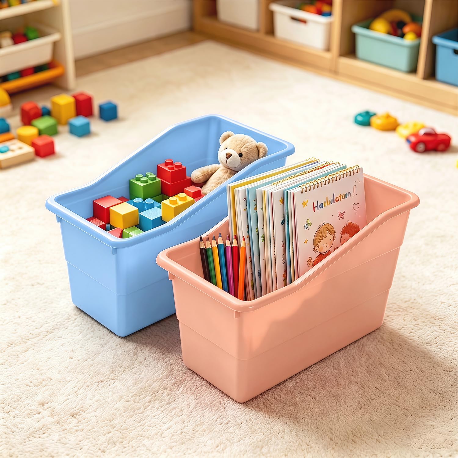 QRRICA Lot de 12 bacs à livres colorés empilables pour salle de classe