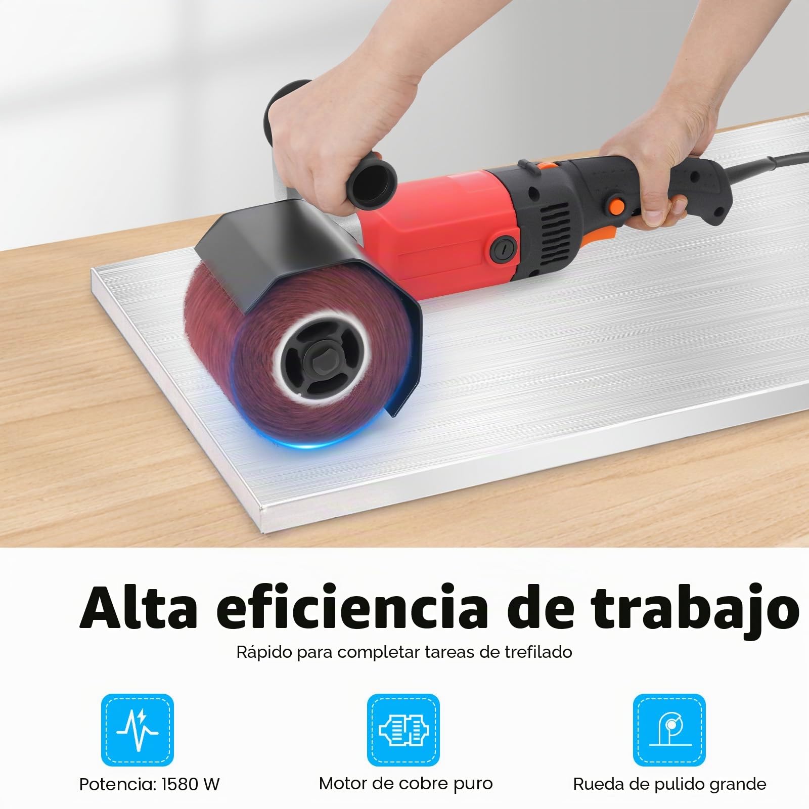 Máquina de satinado, lijadora de cepillo, 1400 W, lijadora de rodillo, amoladora angular, pulidora, máquina de cepillado, para madera, plástico, metal y acero inoxidable