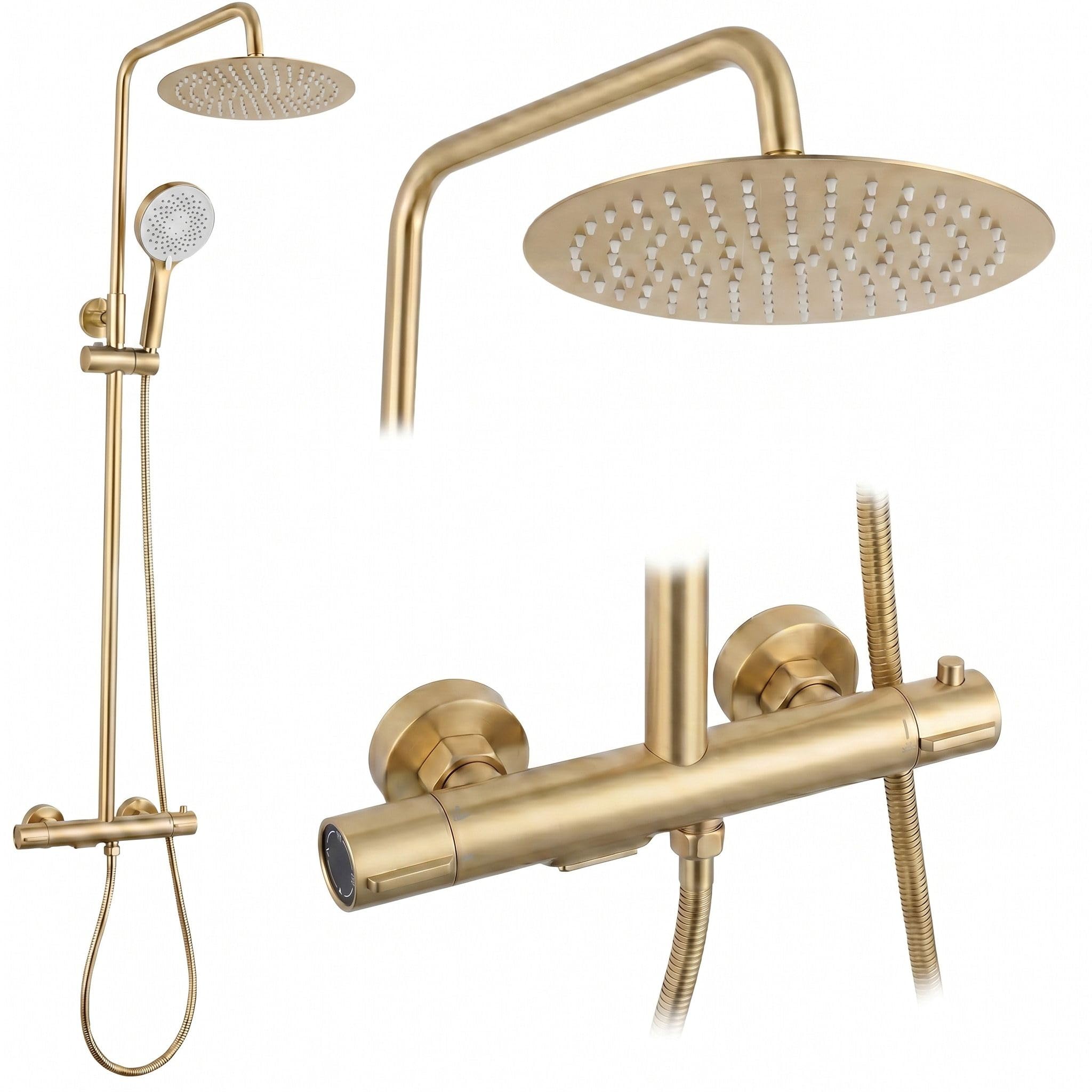 Rea - Duschset mit Thermostat Drop – gebürstetes Gold – 33 x 15 x 120,5 cm