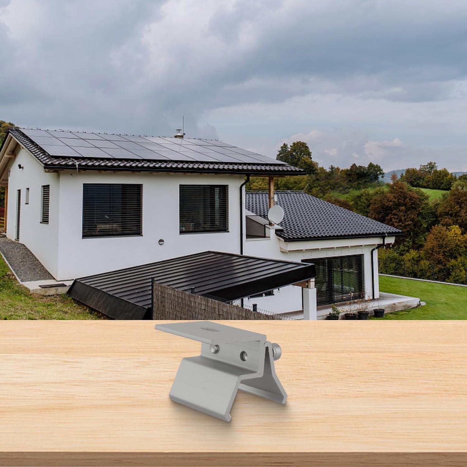 Aluminum Standing Seam Clamp for Solar PV Mounting on Folded Sheet Metal Roofs, Stainless Steel Screws Included, Pre-Assembled Brackets for Photovoltaic Installation