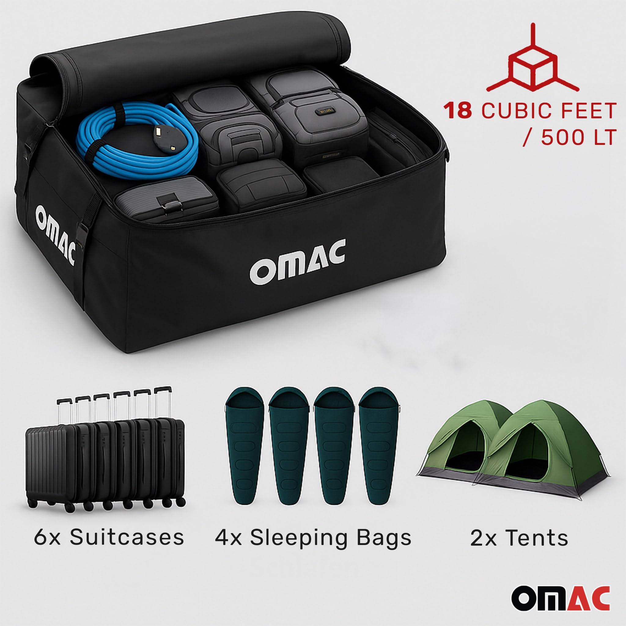 OMAC Samochód Box Dachowy 500 Liter Faltbare wasserdichte Dachtasche Gepäckbox z Aufbewahrungstasche i 6 Verstärkungsschnallen kompatybilny z Autos z/bez Belki Bagażnika